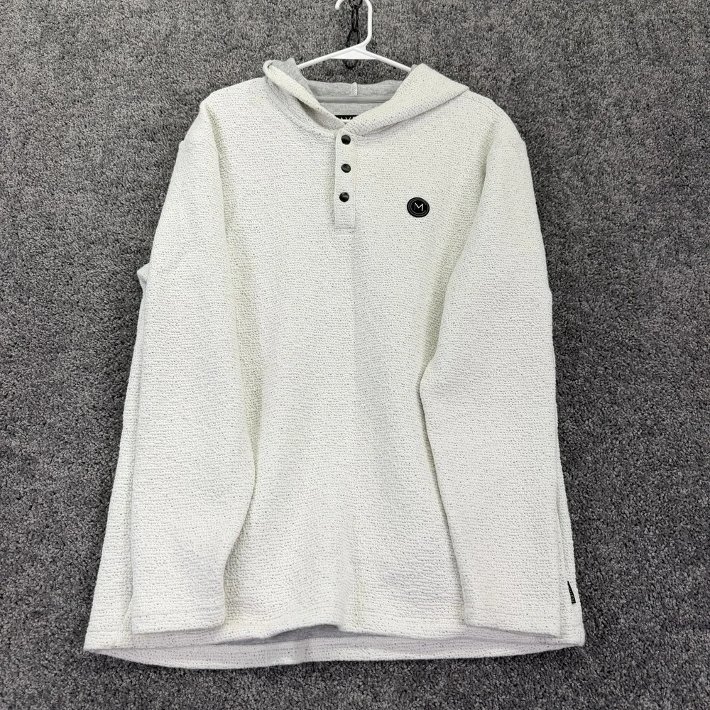 Maven Sweater Mens Large White Textured Knit Hooded Henley Pullover Casual